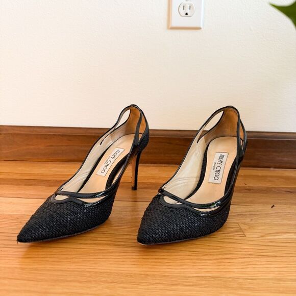 Jimmy Choo Hickory 85 Woven Canvas Patent Pumps Size 38.5 - Picture 7 of 7